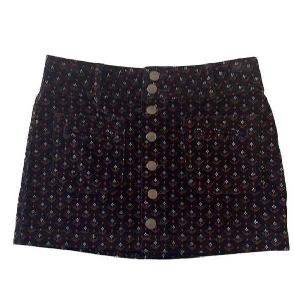 🌺WE THE FREE Joanie Corduroy Mini Skirt in Black w/ White/Red designs Size 25🌺 - Picture 2 of 6